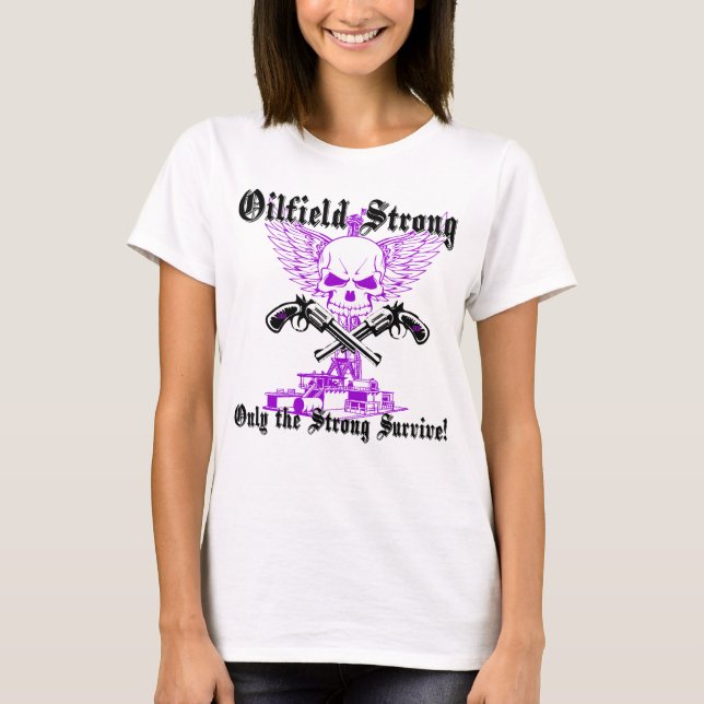 Camiseta Oilfield Strong with Wings and Pistols in Purple (Anverso)