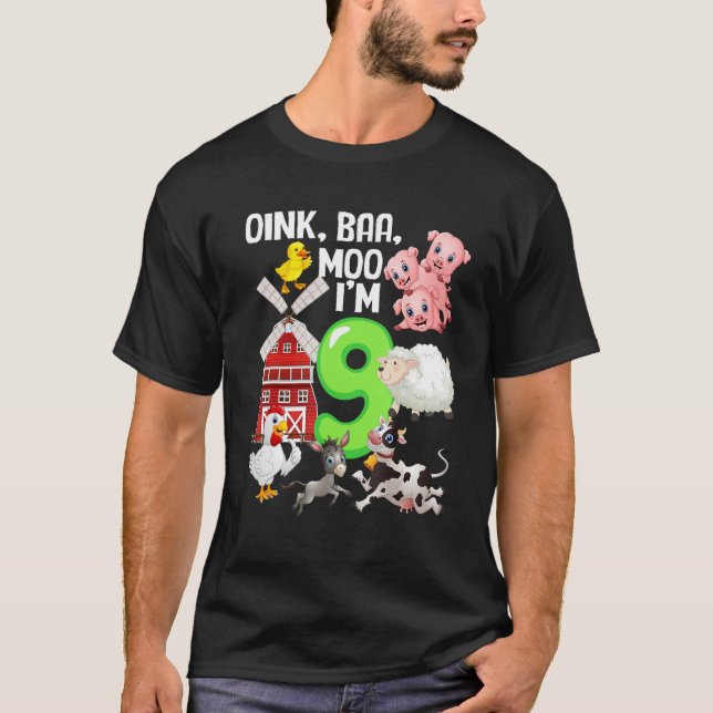Camiseta Oink Baa Neigh Cluck Moo Tengo 9 Años (Anverso)