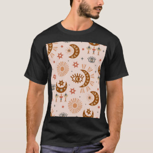Camiseta Ojo celeste, luna, patrón solar.