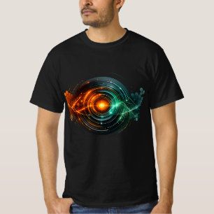 Camiseta Ojo de energía futurista naranja teal abstracto