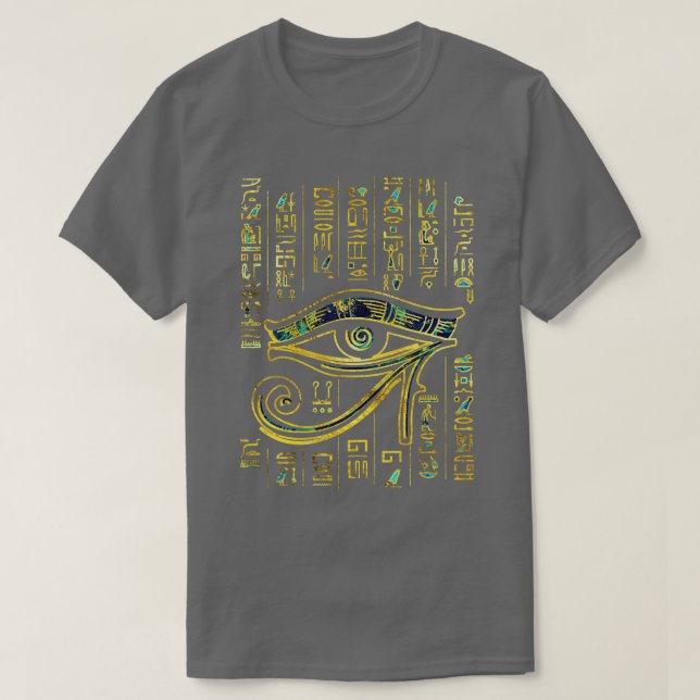 Camiseta Ojo egipcio de Horus sobre oro y mamáes jeroglífic (Diseño del anverso)