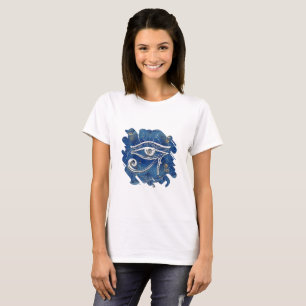 Camiseta Ojo egipcio de plata de Horus en el mármol azul