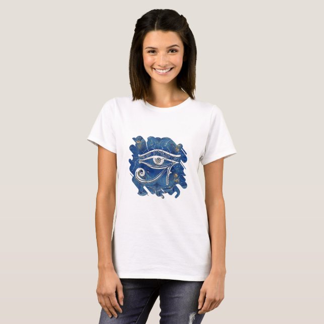 Camiseta Ojo egipcio de plata de Horus en el mármol azul (Anverso completo)