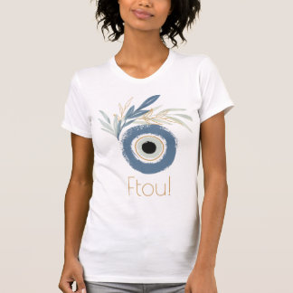 Camiseta Ojo malvado abstracto azul con hojas