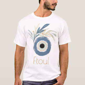 Camiseta Ojo malvado abstracto azul con hojas unisex clásic