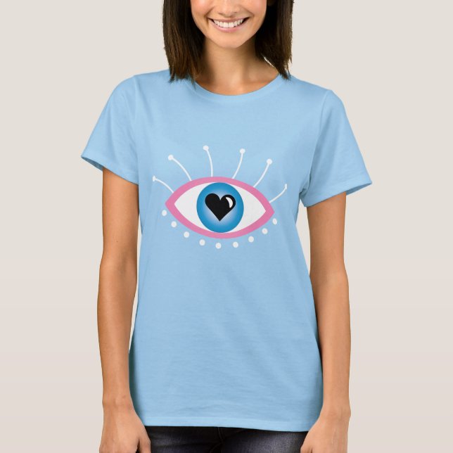 Camiseta Ojo Malvado Griego Con Ojos Azul Rosa (Anverso)