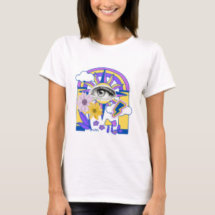 Camiseta Ojo Místico Arcoíris Arco Floral Colorido Boho