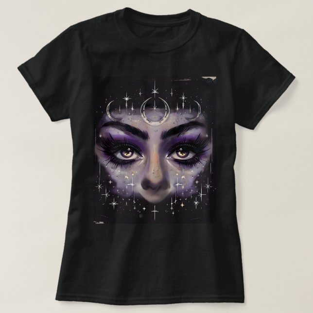 Camiseta Ojos cósmicos bruñidos - Cara mística púrpura (Diseño del anverso)