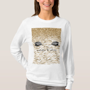 Camiseta Ojos glitzy de impresión de cebra dorada