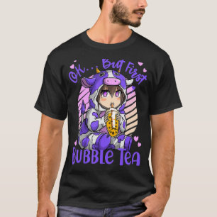 Camiseta Ok, pero primero Tea de burbuja Boba Tea Cow Blue