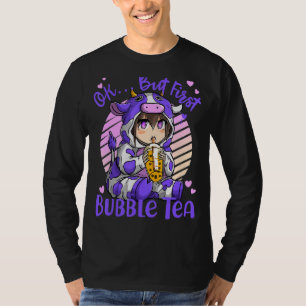 Camiseta Ok, pero primero Tea de burbuja Boba Tea Cow Blue