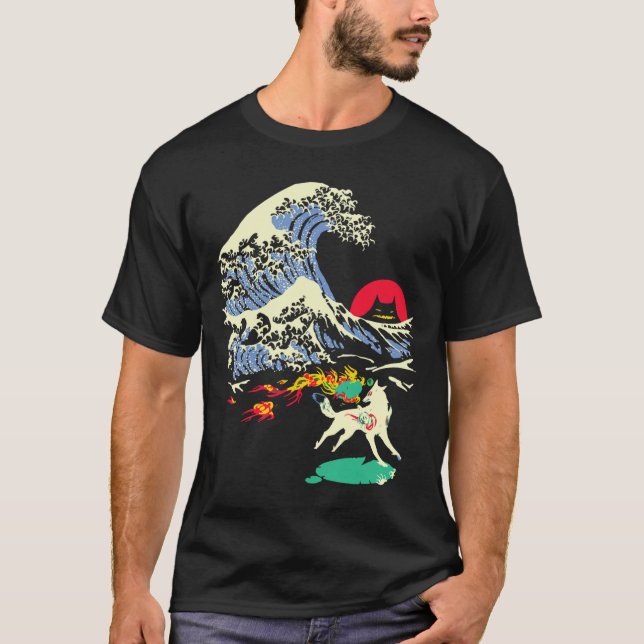 Camiseta Okami Amaterasu Sun God Wolf The Great Wave Video (Anverso)