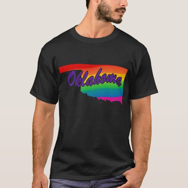 Camiseta Oklahoma de contorno de estado arco iris (Anverso)