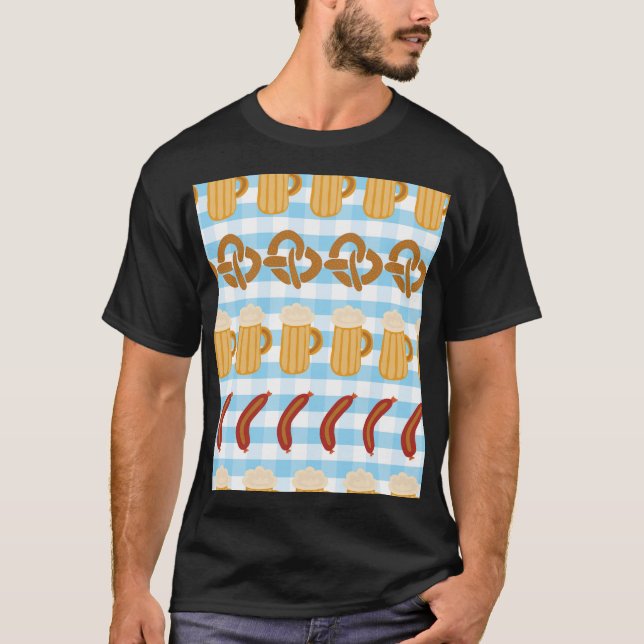 Camiseta Oktoberfest: cerveza, pretzel, patrón de salchicha (Anverso)