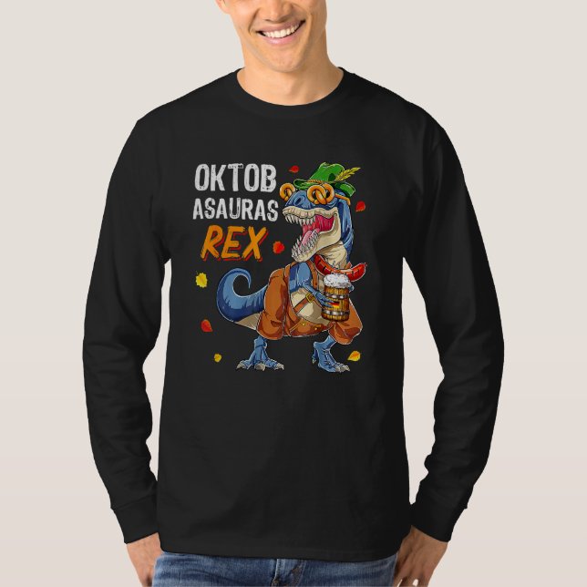 Camiseta Oktoberfest T Rex Dinosaur Lederhosen Bavarian Cos (Anverso)