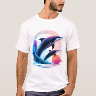 Camiseta Ola de delfín neón – Arte oceánico retro futurista