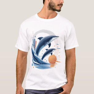 Camiseta Ola de delfines neón – Arte oceánico retro futuris