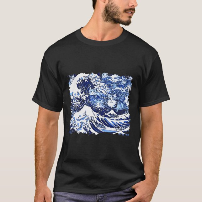 Camiseta Ola De Gatos Azules Para La Divertida Dama De Gato (Anverso)