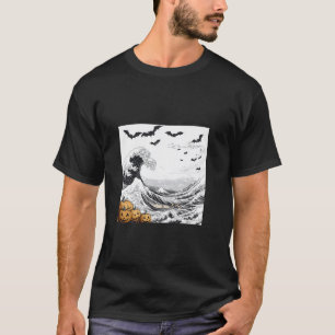 Camiseta Ola de Haunting de Hokusai Halloween con gatos de