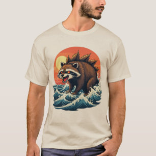 Camiseta Ola de Mapachezilla - Diseño de Arte Japonés Vinta