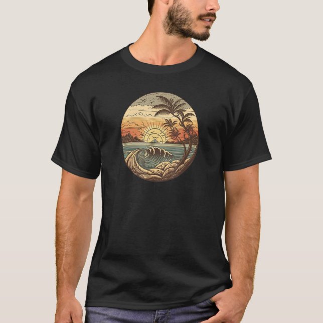 Camiseta Ola de playa Retro Palmen Sonne Retro Stil Wellen  (Anverso)