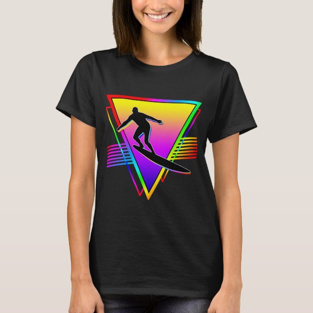 Camiseta Ola de surf colorida retro surfista (Anverso)