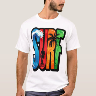 Camiseta Ola de verano tropical de surf colorido en la play