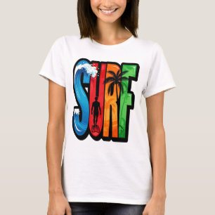 Camiseta Ola de verano tropical de surf colorido en la play