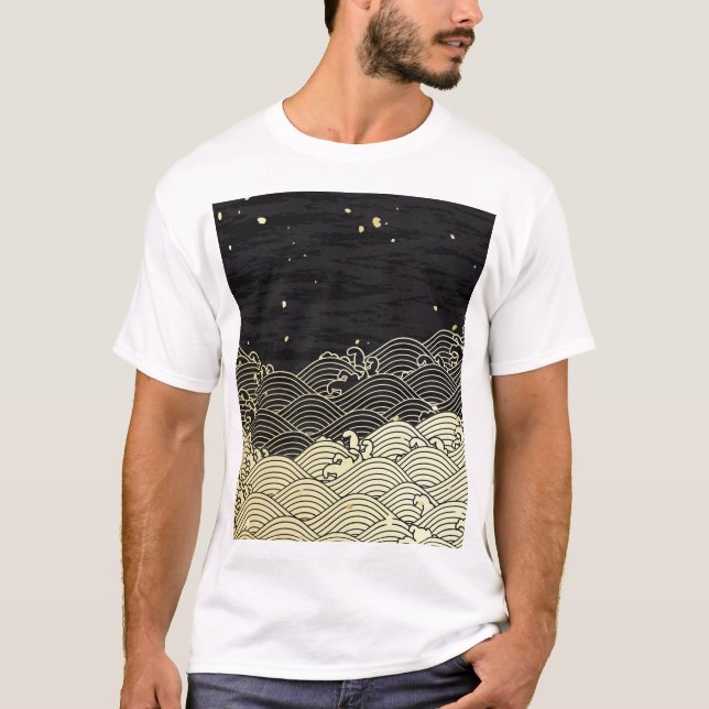Camiseta Ola dorada, textura tipo papel. (Anverso)