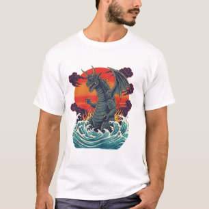 Camiseta Ola gigante puesta de sol retro monstruo japonés