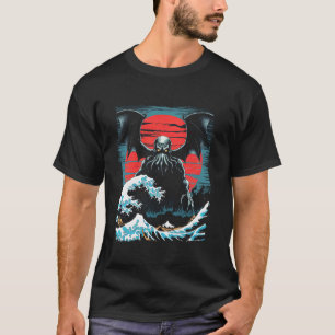 Camiseta Ola Grande de Kanagawa Cthulhu Japonés Antiguo Po