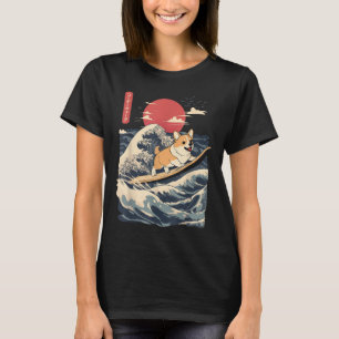 Camiseta Ola japonesa de surf Corgi Surfing
