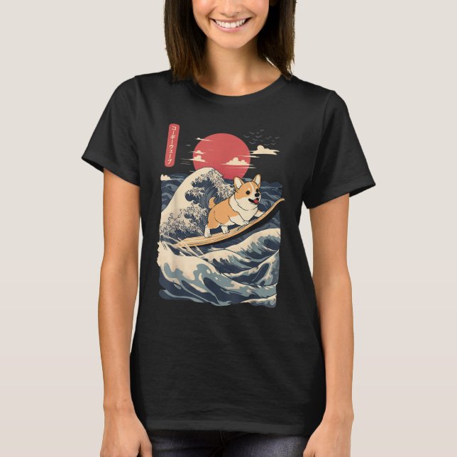 Camiseta Ola japonesa de surf Corgi Surfing (Anverso)