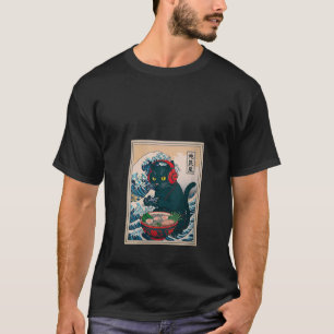 Camiseta Ola Japonesa Retro Anime Ramen Gato Jugadora Mujer