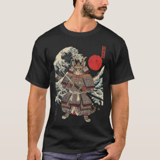 Camiseta Ola Japonesa Samurái Gato Guerrero Ukiyo-E