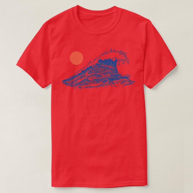 Camiseta Ola oceánica bajo un sol rojo St japonés tradicion (Diseño del anverso)