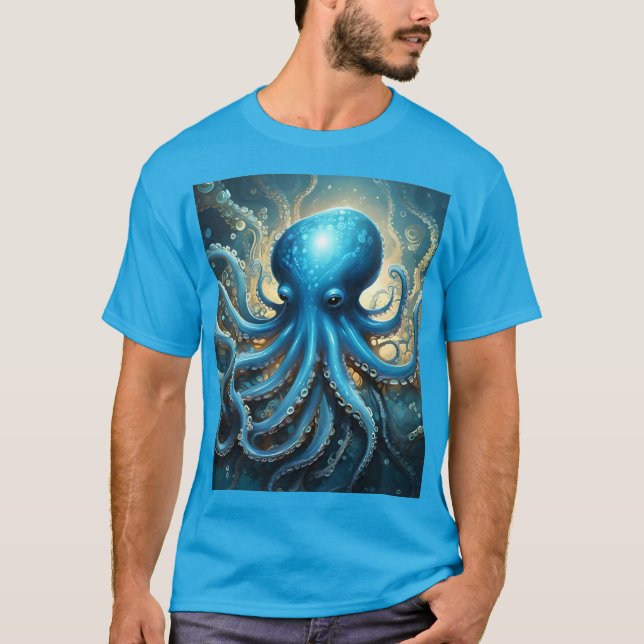 Camiseta Olas celestes: El arte fractal del pulpo azul (Anverso)