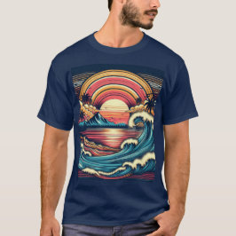 Camiseta Olas de atardecer y montaña