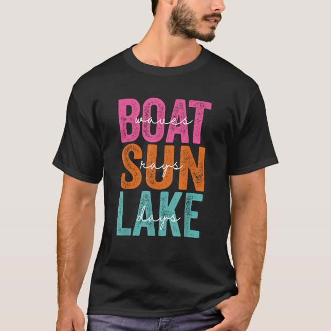 Camiseta Olas de barco Sun Rays Lake Day Retro vacaciones d (Anverso)