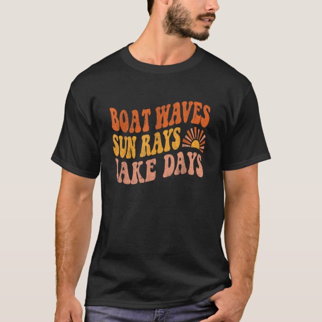 Camiseta Olas de barco Sun Rays Lake Days Cute Retro 70 Sum (Anverso)