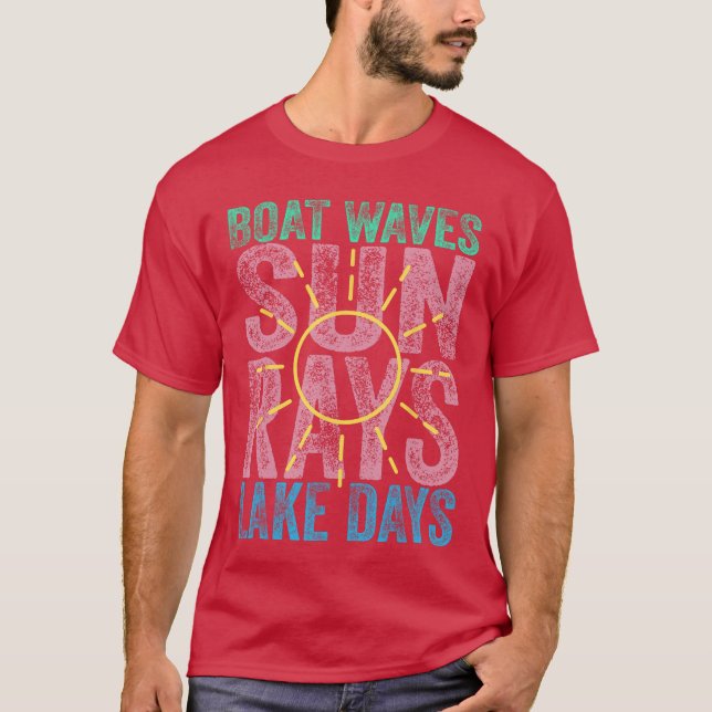 Camiseta Olas de barco Sun Rays Lake Days Cute Retro 70 Sum (Anverso)