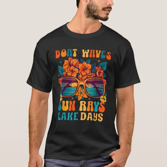 Camiseta Olas de barco Sun Rays Lake Days Vacaciones de ver (Anverso)