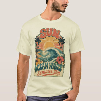 Camiseta Olas de Océano de Verano Diseño de Playa Diversión