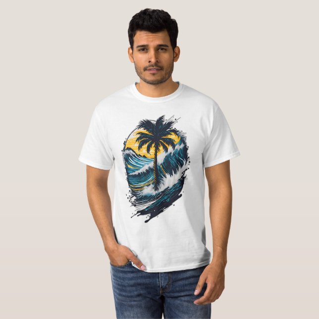 Camiseta olas de palma océano 1 (Anverso completo)