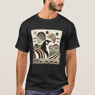 Camiseta Olas de pingüino verde crema granate Art Deco Vint