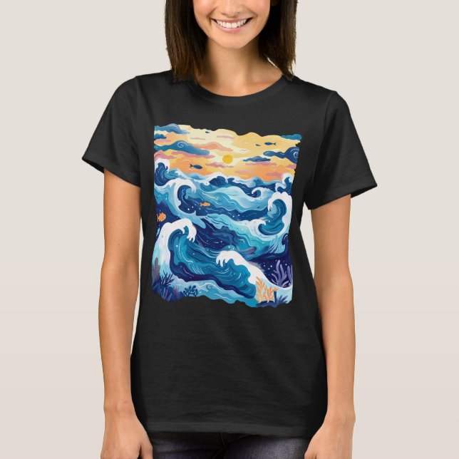 Camiseta Olas del Océano al Atardecer – Mar y Ciel (Anverso)