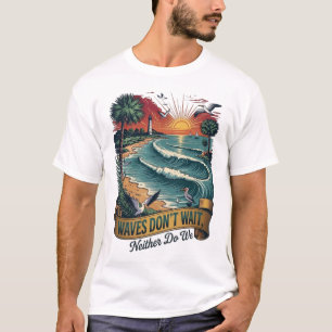 Camiseta Olas No Esperan Cita de Verano Playa