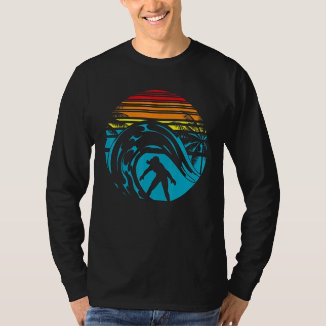 Camiseta Olas Retro Surfer Surfboard Deportes acuáticos tro (Anverso)