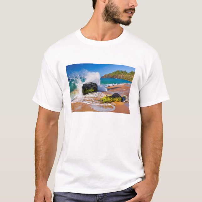 Camiseta Olas rompen en la playa, Hawaii (Anverso)