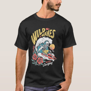Camiseta Olas Salvajes Espíritu Malibú de Surf de Esqueleto